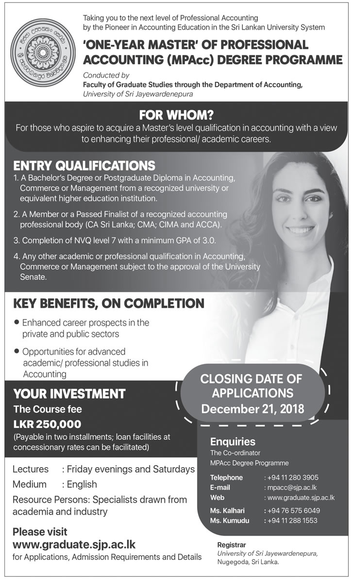 Master of Professional Accounting (MPAcc) Degree Programme - University of Sri Jayewardenepura